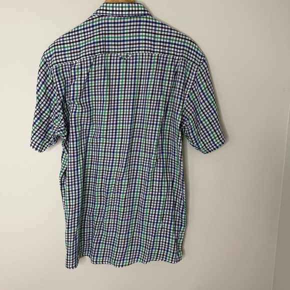 Haggar Clothing Men’s Large Plaid Checkered Black Blue Green Button Up Tee Shirt - Picture 4 of 5